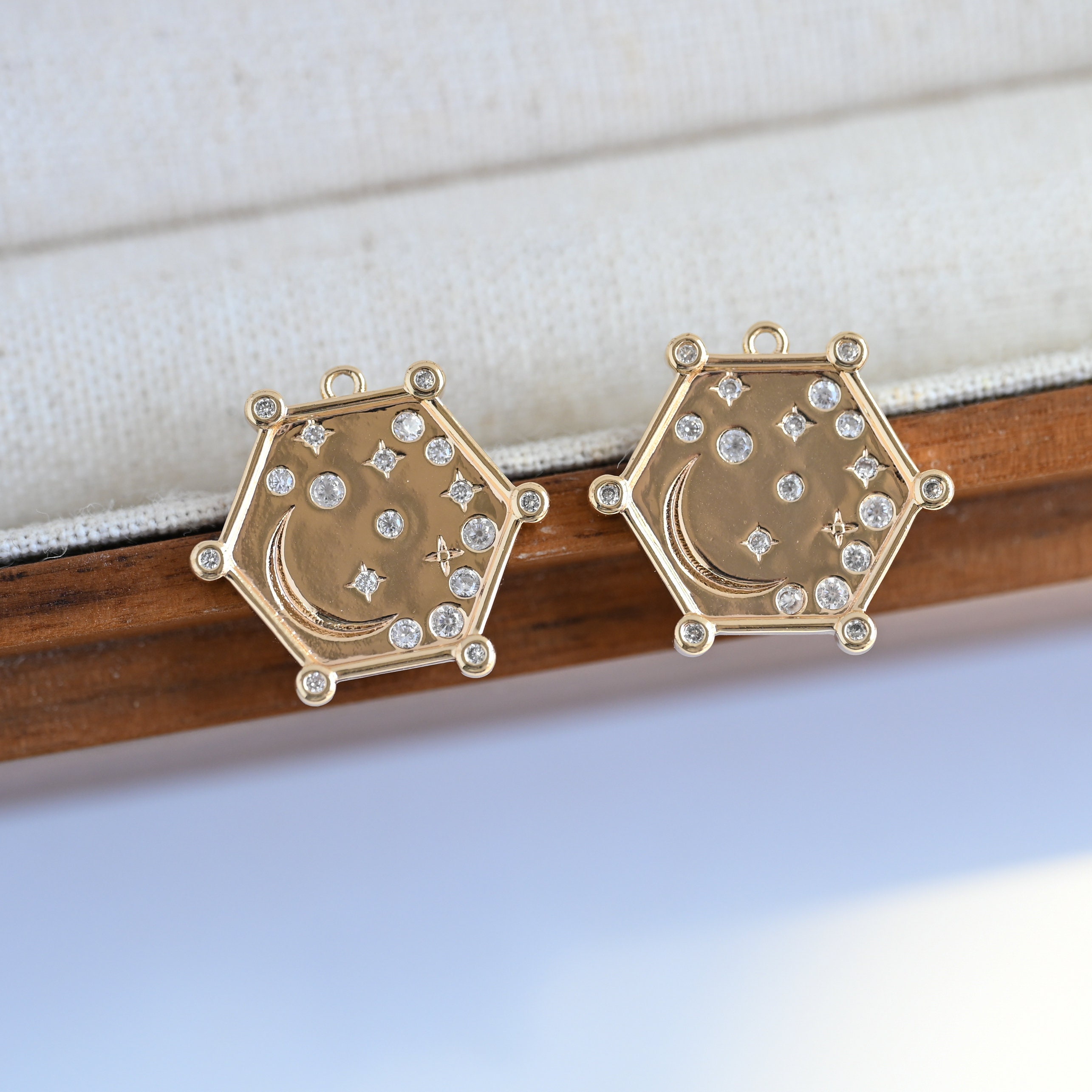 Hexagon Brass Charm, Resin Charms for Jewelry Making, Connector