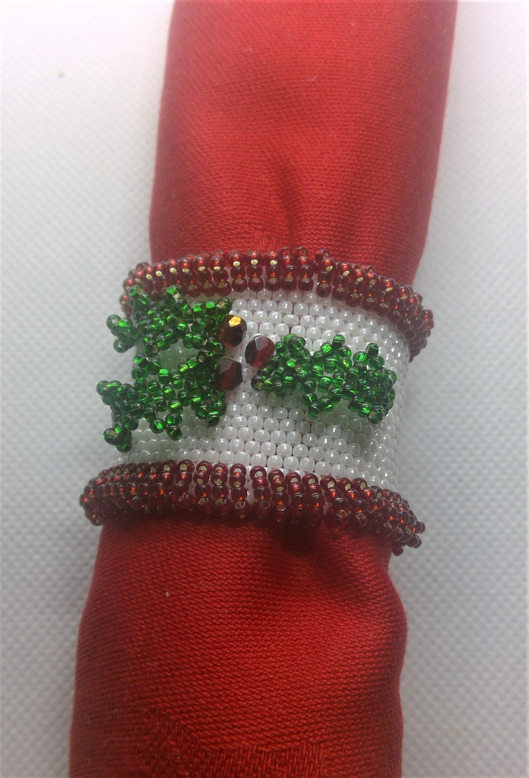 Beaded Christmas Napkin Ring. Handmade Handwoven Etsy