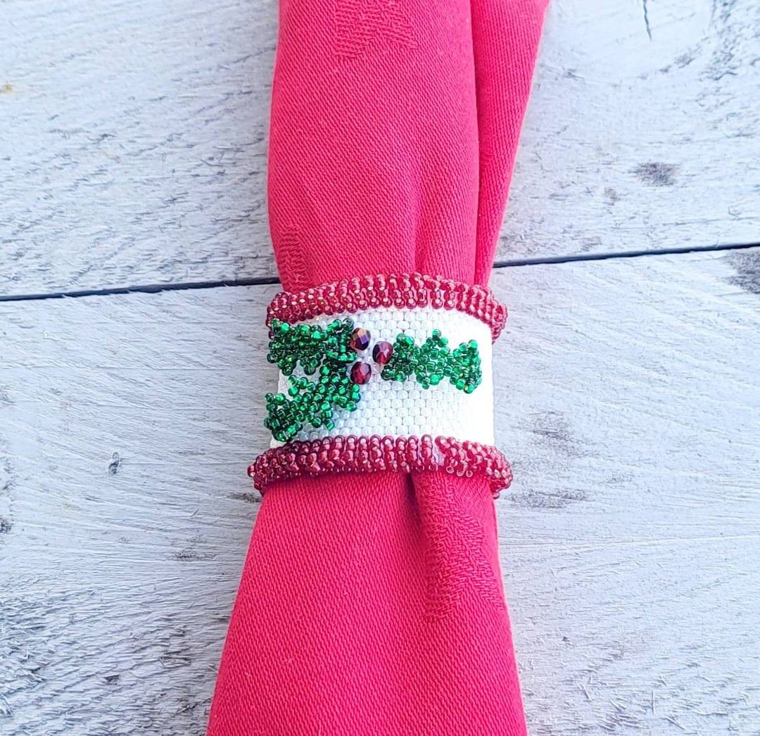 6 Beaded Christmas Napkin Rings Handmade Handwoven Etsy.de