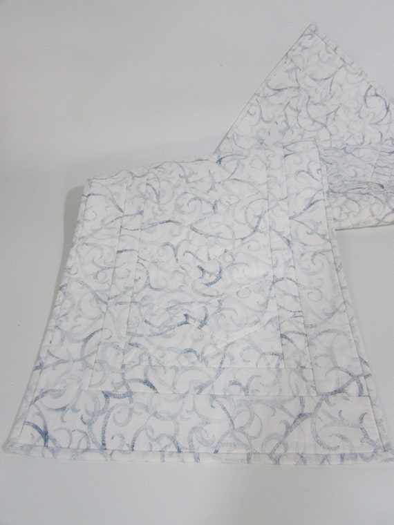 Quilted Batik Table Runner A Beautiful French Braid Pattern Made From A Lovely Blue And Cream Print Fabric