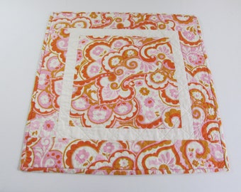 Quilted Modern Print Square Table Mat - Unique Modern Floral Print in Orange and Pink adds a bright accent to your home
