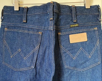 1970's Like New Wrangler "No Fault" Dark Indigo Bootcut Flared Leg Western Style Jeans - 30x36