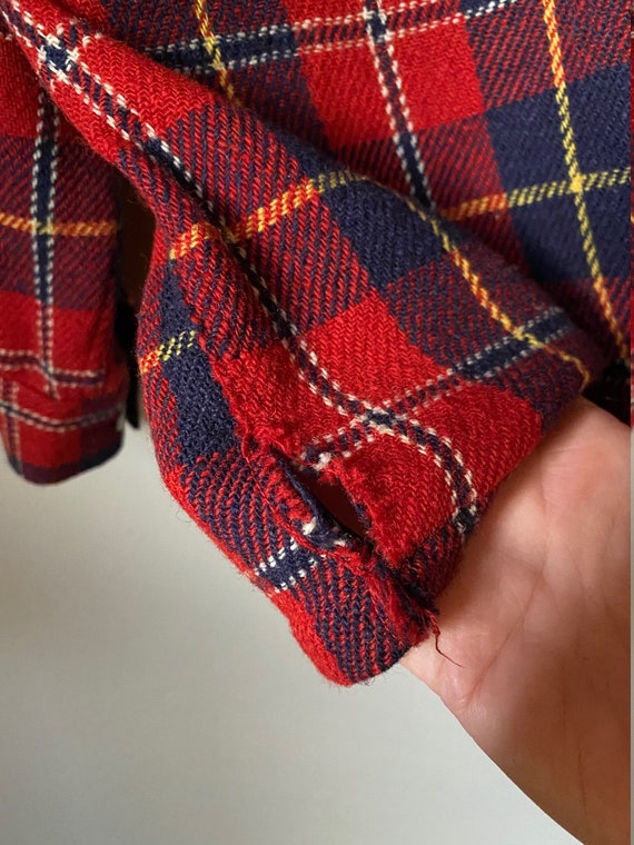 1940's Red Shield Plaid Wool Button Front Work Sh… - image 5