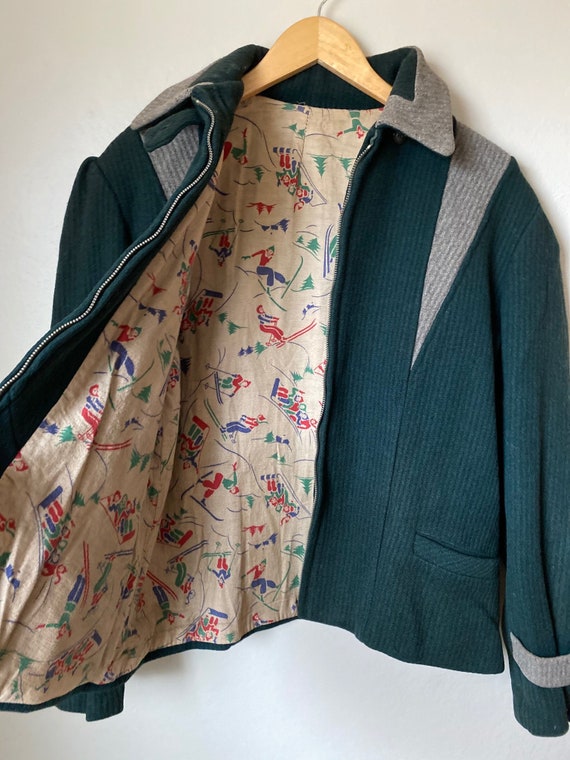 1940's Wool Ski Jacket w/ Printed Cotton Flannel L