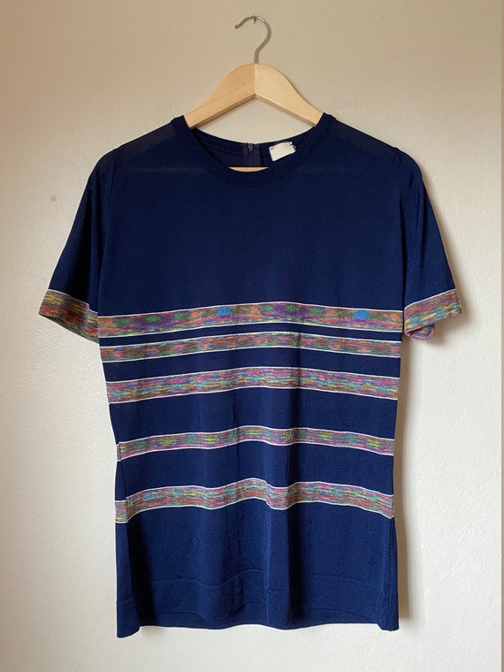 1960's / 1970's Fitted Navy Blue Polyester Pullove