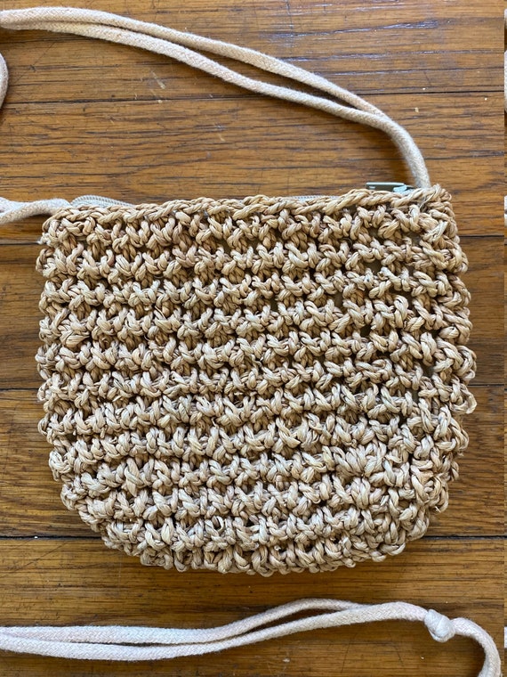 Crocheted Jute Cross Body Bag / Purse / Wallet wi… - image 2