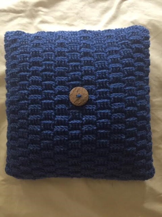 Denim Blue Square Pillow Basketweave Pillow Cover Denim Blue