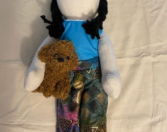 Muslin 18 inch cloth rag doll 18 inch Fabric Doll Girl Doll Biracial Doll Brown Doll Beige Doll Black Doll Stuffed Doll with pet ANA