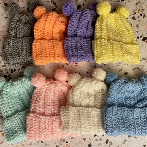 Newborn Baby Hats Baby Hats with PomPoms Baby Boy Hats Baby Girl Hats Baby Winter Hats Handmade Baby Hats Baby Shower Gift