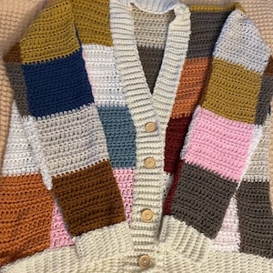 Handmade Crocheted Patchwork Cardigan: Boho Chic Oversized Sweater XL
