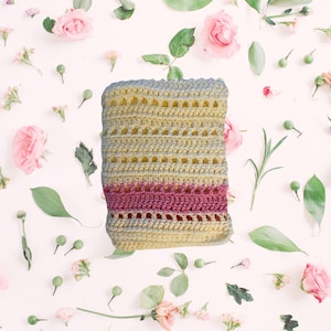 Crocheted Cream & Pink Striped Lap Blanket - Handmade Afghan