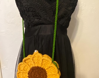 Crochet Crossbody Cell Phone Sunflower Bag