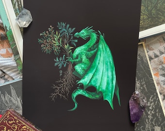 Arboreal Dragon - Matte Digital Print - Botanical Print - Dragon - Fantasy - Green Dragon - Wyvern - Medieval - Myth - Legend - Magical