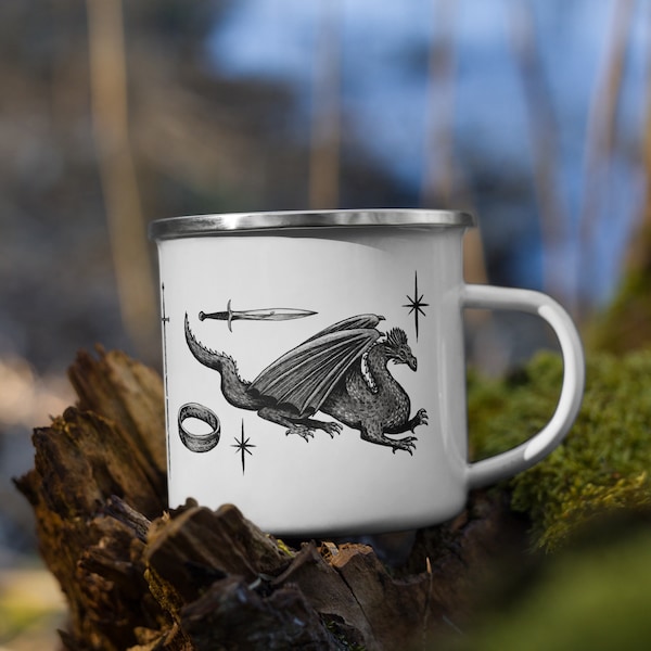 Middle Earth Enamel Mug - Tolkien - Lord of the Rings - Hobbit - Fantasy - Camping - Nature - Wild - Not all those who wander are lost