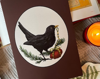 A Surprise Gift - Blackbird - Christmas Present - Colly Bird - Calling Bird - Festive - Victorian Christmas
