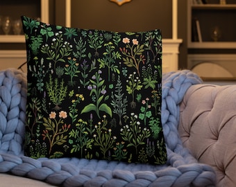 Medieval Herbs Premium Pillow - Herbal - Herblore - Wildflowers - Millefleurs - Botanical - Floral - Herbs -  Cushion - Medieval Decor