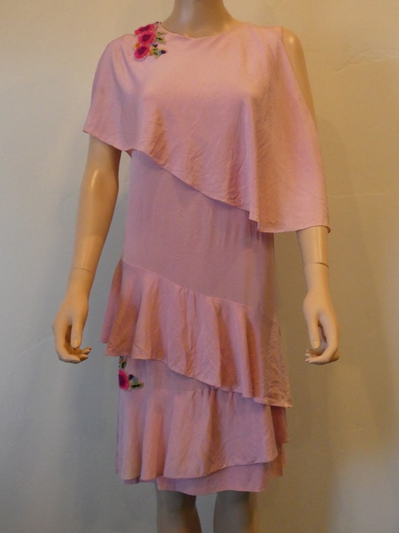 Flapper Dress from the 1920's, Pink with Flowers, 