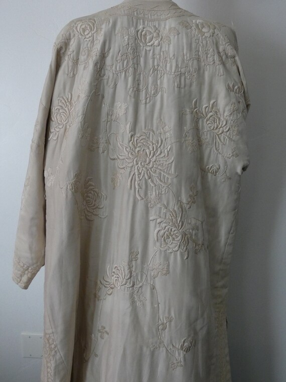 Circa 1920s Silk Floral Kimono Robe Duster Hand Stiching