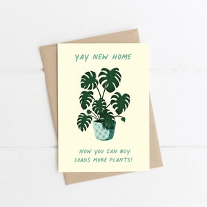 Cartão de aquecimento de casa, cartão de felicitações 6x4", nova casa, plantas de casa, Monstera