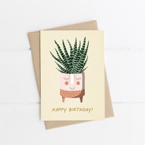 Cartão de aniversário fofo, tamanho 6x4", cartão de felicitações, interior em branco, feliz aniversário, cartão de planta de casa