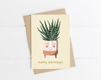 Cute Birthday Card, 6x4" size, Greetings Card, Blank Inside, Happy Birthday, House plant Card