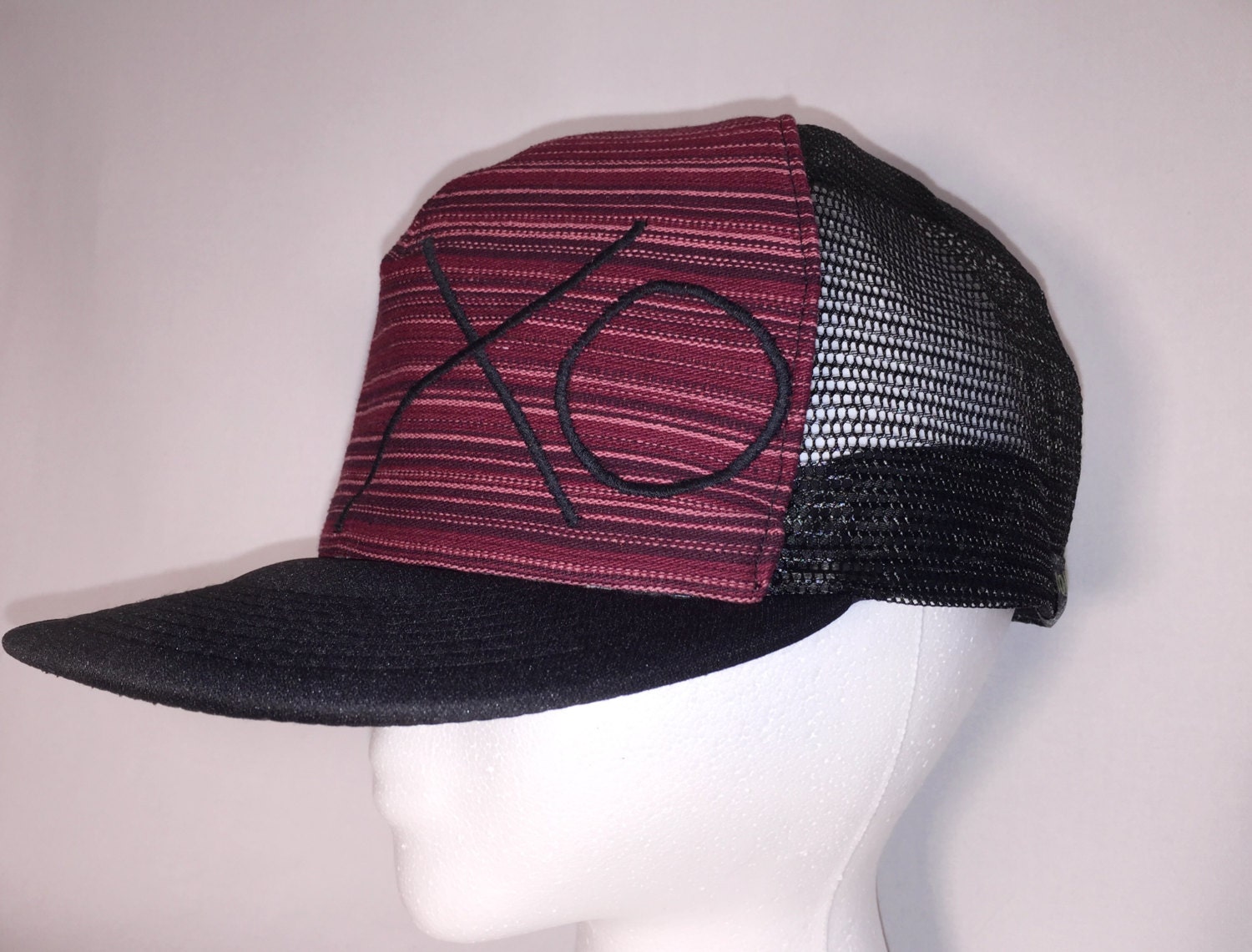 Trucker Hat, Custom Baseball Cap, Boho, Deep Berry Stripe