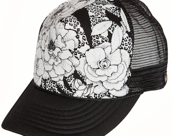 Trucker kapelusz, baseball, czapka, kapelusz, zwyczaj, haftowane, kwiatowy, biały, czarny, Unisex, post, SnapBack, kapelusz męski, kapelusz damski, kapelusz męski, Kolonia