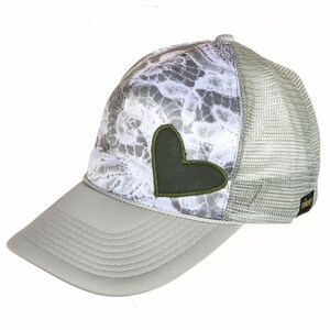 Trucker hat, baseball, hat, custom, white, heart, satin, Tyler, cap, unisex, snapback, men's hat, women's hat, colony