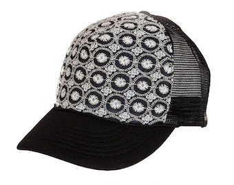 Trucker kapelusz, baseball, kapelusz, Custom, haftowane, czarny, biały, koronki, wzór, czapka, Unisex, Belmont, SnapBack, kapelusz męski, kapelusz damski, Kolonia