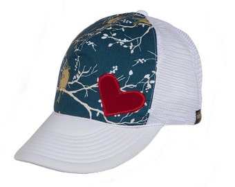 Trucker kapelusz, baseball, kapelusz, zwyczaj, biały, ptak, serce, Park Place, haftowane, czapka, Unisex, SnapBack, kapelusz damski, kapelusz męski, Kolonia