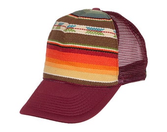 Trucker kapelusz, baseball, kapelusz, zwyczaj, bordowy, pasiasty, meksykański, tekstylny, Bocana, Cap, Unisex, SnapBack, kapelusz męski, kapelusz damski, Kolonia