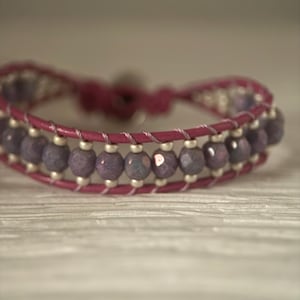 Medium Czech Glass and Leather Wrap Bracelet