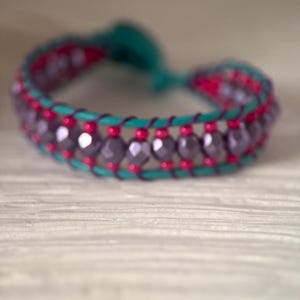 Medium Czech Glass and Leather Wrap Bracelet