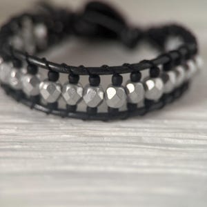 Medium Czech Glass and Leather Wrap Bracelet