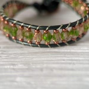 Medium Czech Glass and Leather Wrap Bracelet