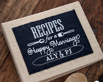 Personalized Bride Recipe Holder / Book / Binder /Cookbook - Recipes for a Happy Marriage, Black and White, Wedding, Bridal Shower Gift