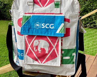 Laptop/Document Bag - “Opal” design - Recycled Cement Sack - Elephant