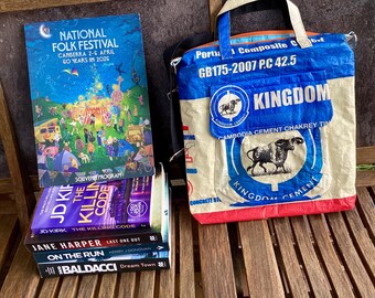 Book / Art Bag  - Recycled Cement Sack - Buffalo