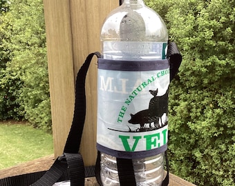Water Bottle Holder - Recycled Horse Feed Sack - Farm (Large 1.5L bottle)