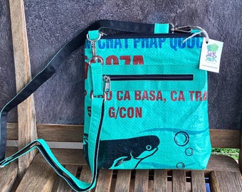 Shoulder Bag - “Jessica” - Green/Black (Recycled Sack)