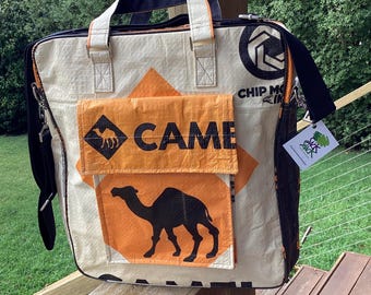 Laptop/Document Bag - “Opal” design - Recycled Cement Sack - Camel