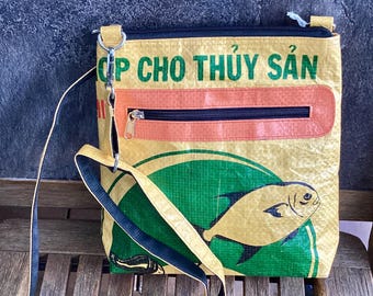 Shoulder Bag - “Jessica” - Yellow/Green (Recycled Sack)