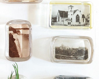 Vintage Paperweights Glass Desk Paper Weight Souvenir Advertising McPherson College KS Sioux Falls Post Office Church Cathedral School