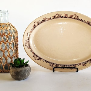 Vintage Brown Diner Platter Mayer Restaurant Ware China Dinner Serving Plate Curtis Pattern 12&quot; Ironstone Platter Farmhouse Western Country