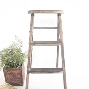Wooden Step Stool: 1913 Antique Farmhouse Kitchen Ladder