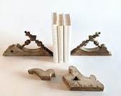 Vintage Corbel Crush Swoon over these White Chippy Wood Accents for Bookshelves, Four Architecture Salvage Pieces, Farmhouse Bookends