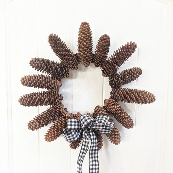 Handmade Pinecone Wreath Norway Spruce Christmas Wreath Outdoor Indoor Wreath Farmhouse Christmas Door Hanging Pine Cones Rustic Natural