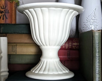Vintage Cream 7" Pottery Urn Shape MCM Matte finish Pedestal Vase  Lake House Coastal Decor Collectible Antique  May Day Flower USA #2103