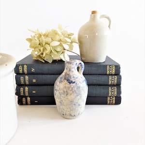 Jarras de gres vintage: Jarra MINI gris y azul - Blue Spongeware - Decoración de estanterías rústicas