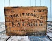 Seattle Alaska Pink Salmon Wooden Box, Advertising Crate, Stenciled Box, Vintage Wood, Whitworth Fisheries Washington